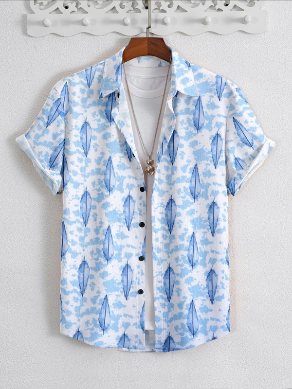 NEW MEN'S EXCLUSIVE POPCORN FABRIC PRINT HALF SLEEVE SHIRT  - M