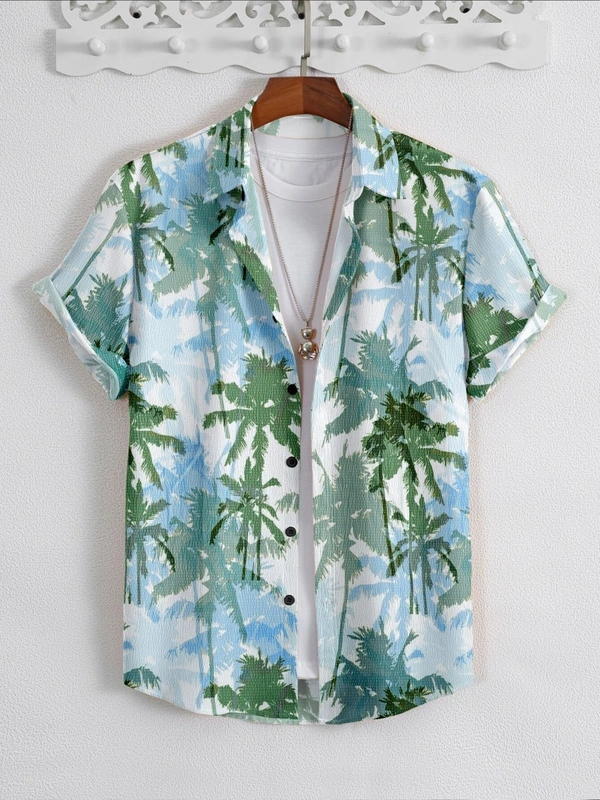 NEW MEN'S EXCLUSIVE POPCORN FABRIC PRINT HALF SLEEVE SHIRT  - XL
