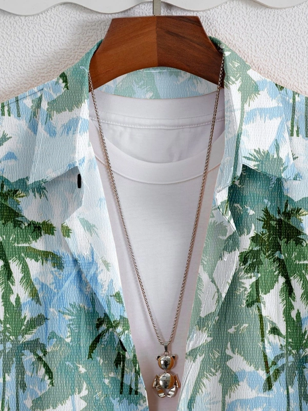 NEW MEN'S EXCLUSIVE POPCORN FABRIC PRINT HALF SLEEVE SHIRT  - XL