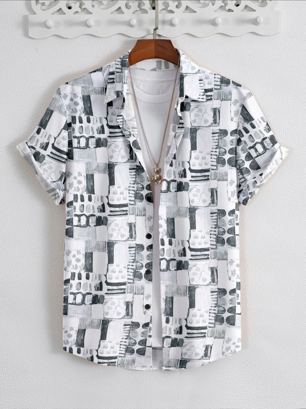 NEW MEN'S EXCLUSIVE POPCORN FABRIC PRINT HALF SLEEVE SHIRT  - XXL
