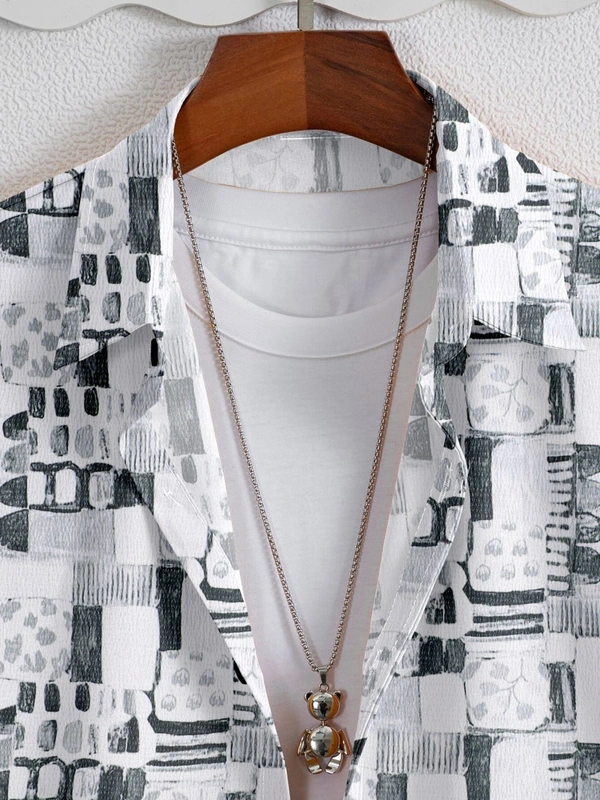 NEW MEN'S EXCLUSIVE POPCORN FABRIC PRINT HALF SLEEVE SHIRT  - XXL