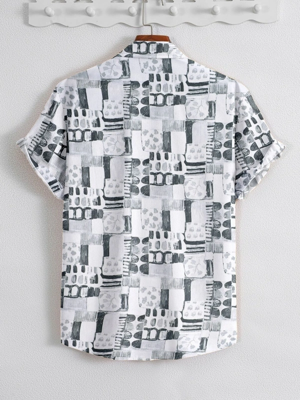 NEW MEN'S EXCLUSIVE POPCORN FABRIC PRINT HALF SLEEVE SHIRT  - XXL