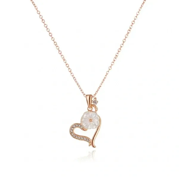 Rose Gold Heart & Floral Diamond Necklace - 18"
