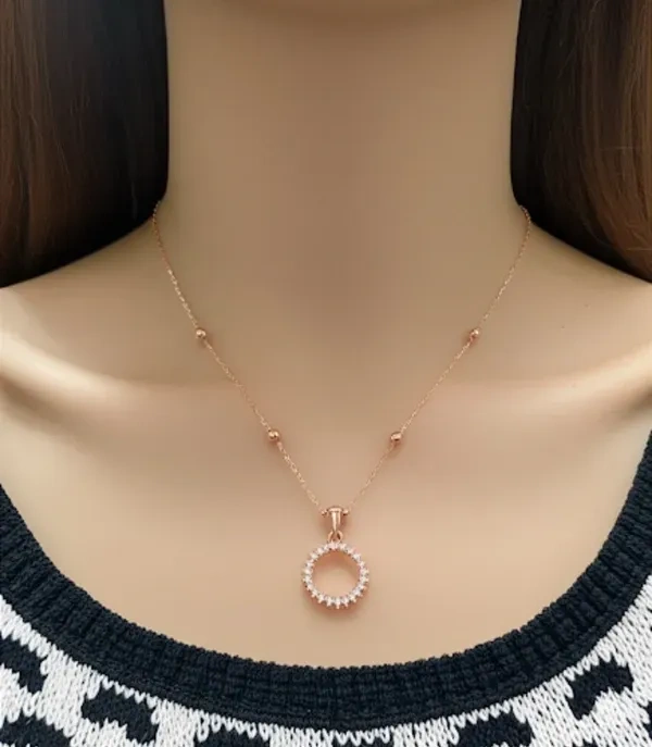 Rose Gold Diamond Circle Necklace - 18"