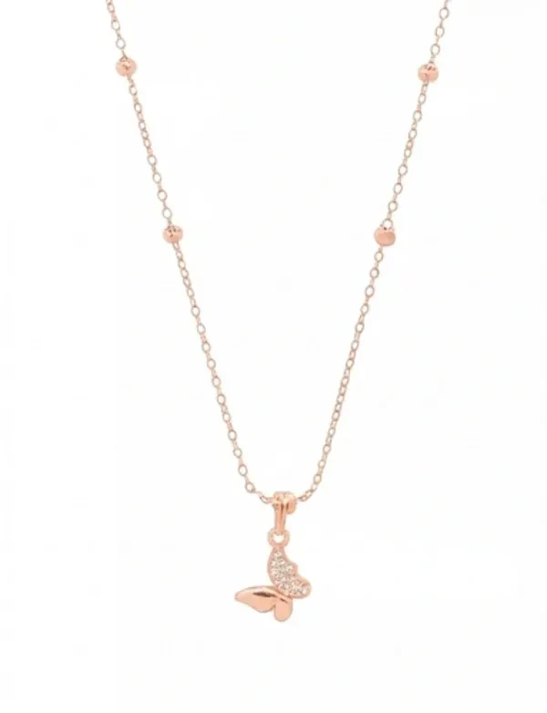 Rose Gold Butterfly Diamond Necklace - 18"