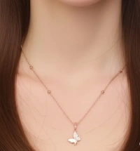 Rose Gold Butterfly Diamond Necklace - 18"