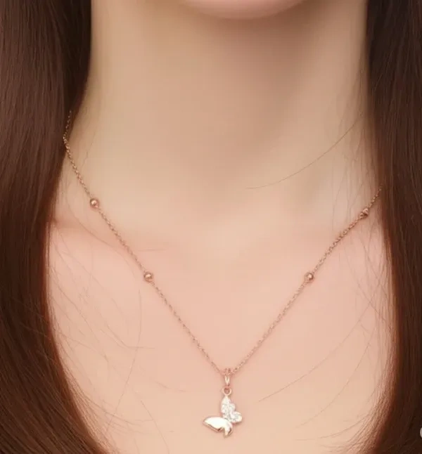 Rose Gold Butterfly Diamond Necklace - 18"