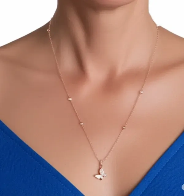 Rose Gold Butterfly Diamond Necklace - 18"