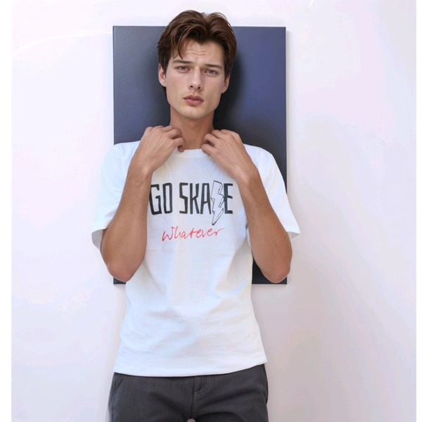 Go Skate Graphic T-Shirt Down Sleeve Pure Cotton - L, White