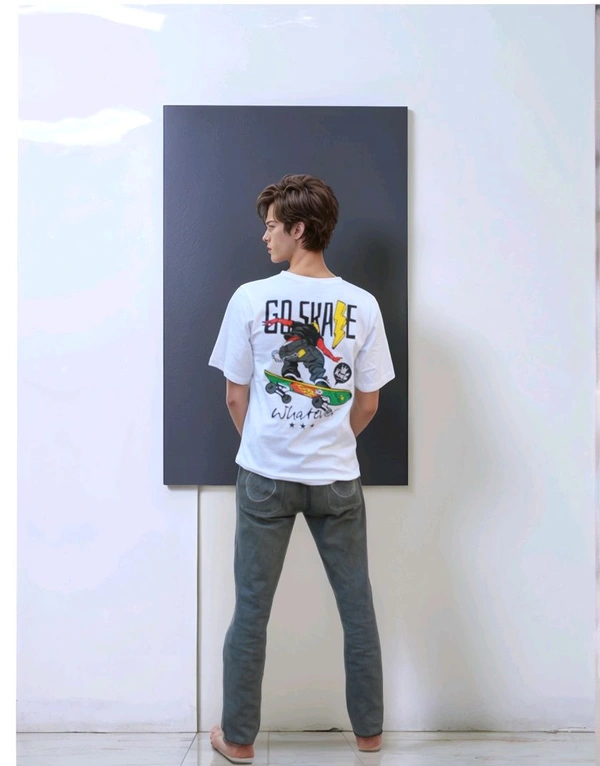 Go Skate Graphic T-Shirt Down Sleeve Pure Cotton - XL, White