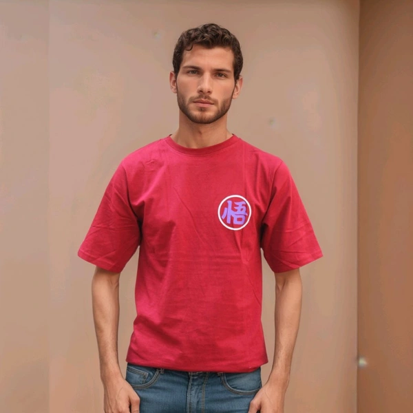 Printed Toyograpic Men Pure Cotton Red T-Shirt  - L