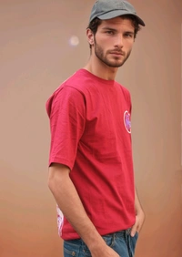 Printed Toyograpic Men Pure Cotton Red T-Shirt  - L