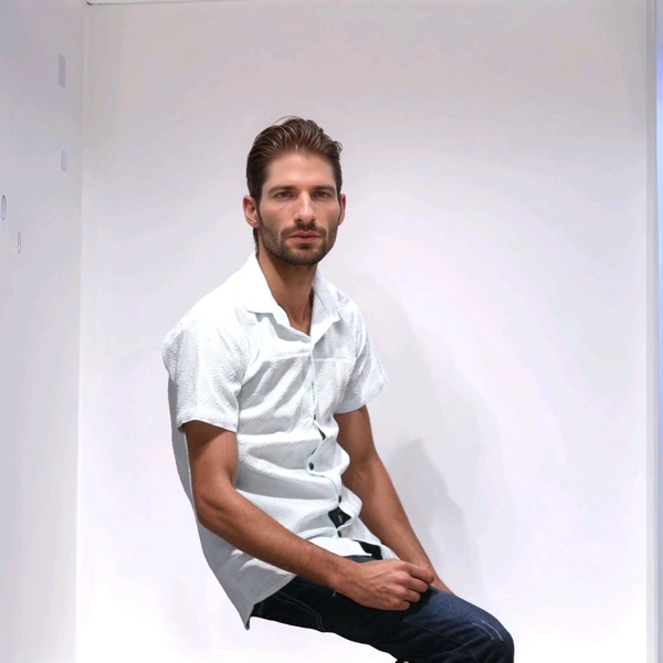 ShowOff Men'S Short Sleeve Spread Collar Solid White Shirt - L