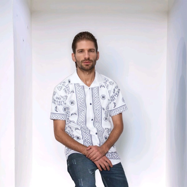 Men's Rayon Slim Fit Shirt Short Sleeve  - L