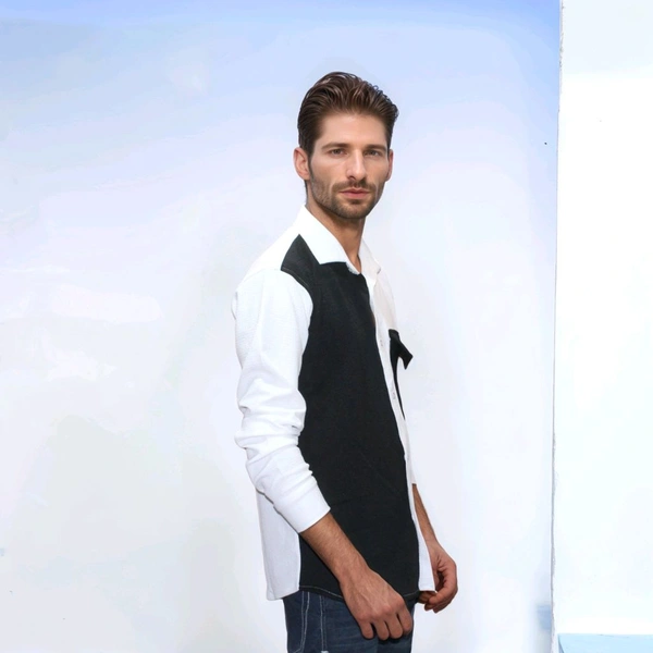 Regular Fit Shirt Black White Colour & Chest Pocket On Life Side - L