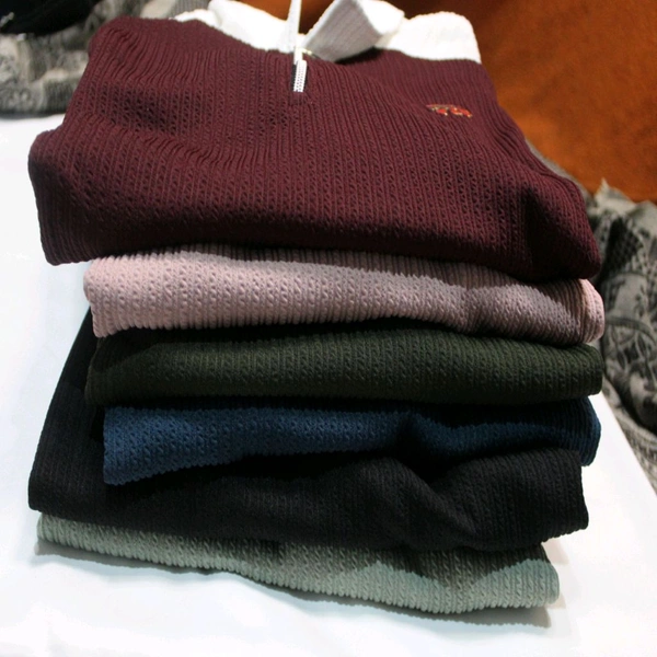 Full Sleeve Front Side Zip With Collar Men T Shirt Premium Quality  - L