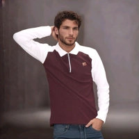 Full Sleeve Front Side Zip With Collar Men T Shirt Premium Quality  - XL