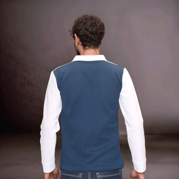 Full Sleeve Front Side Zip With Collar Men T Shirt Premium Quality  - L