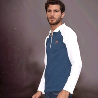 Full Sleeve Front Side Zip With Collar Men T Shirt Premium Quality  - L