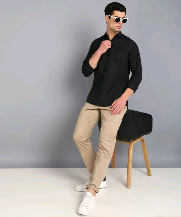 *💞💞 MEN'S PRIMIUM LOOKING FULL SLEEVE WAFFLE FABRIC SHIRT* Black - Black, S