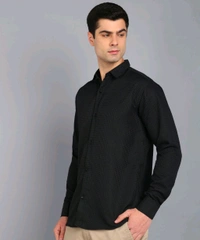*💞💞 MEN'S PRIMIUM LOOKING FULL SLEEVE WAFFLE FABRIC SHIRT* Black - Black, S