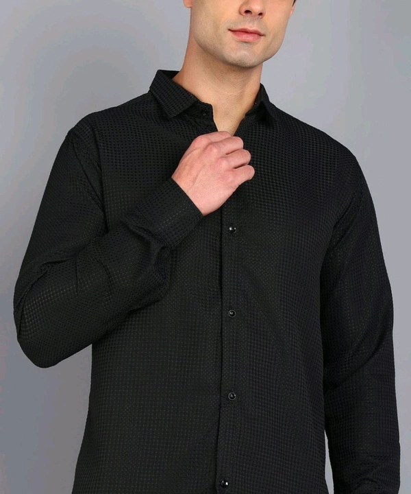 *💞💞 MEN'S PRIMIUM LOOKING FULL SLEEVE WAFFLE FABRIC SHIRT* Black - Black, S