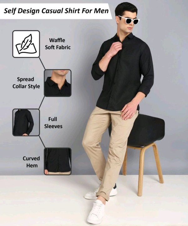 *💞💞 MEN'S PRIMIUM LOOKING FULL SLEEVE WAFFLE FABRIC SHIRT* Black - Black, M