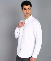 *💞💞 MEN'S PRIMIUM LOOKING FULL SLEEVE WAFFLE FABRIC SHIRT* White - S
