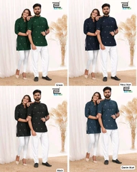 Same matching exclusive printed Short kurta  and Top pattern.* For Couple  - XL, Green