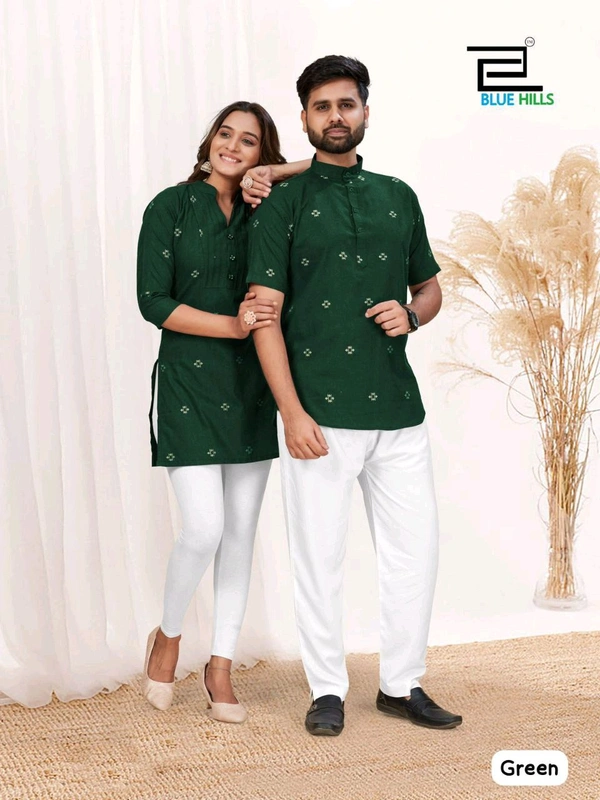 Same matching exclusive printed Short kurta  and Top pattern.* For Couple  - XXL, Green