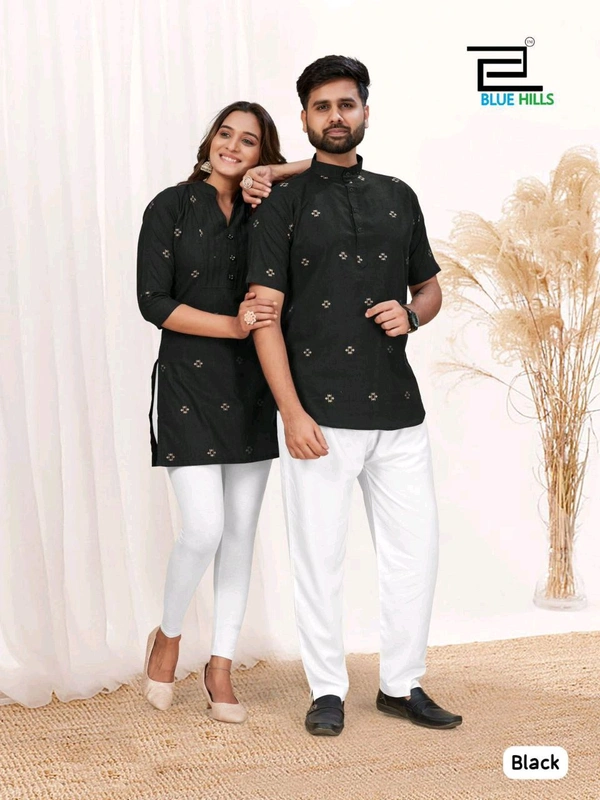 Same matching exclusive printed Short kurta  and Top pattern.* For Couple  - XL, Navy Blue