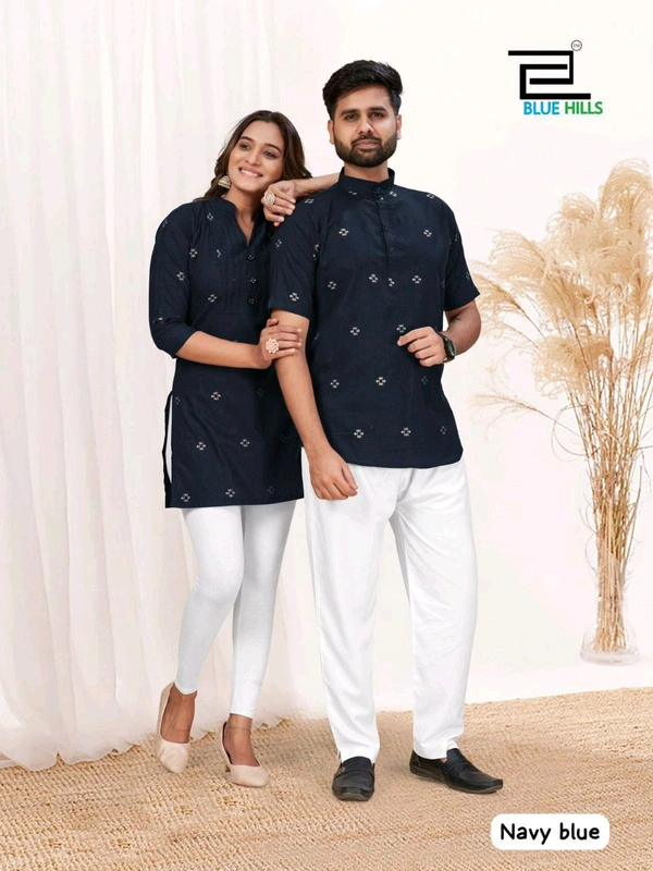 Same matching exclusive printed Short kurta  and Top pattern.* For Couple  - L, Black