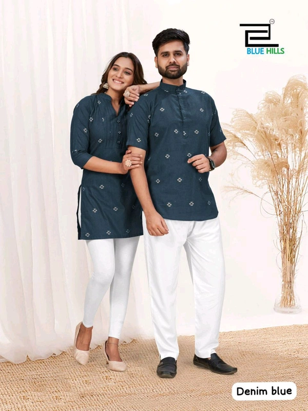 Same matching exclusive printed Short kurta  and Top pattern.* For Couple  - XXL, Denim Blue