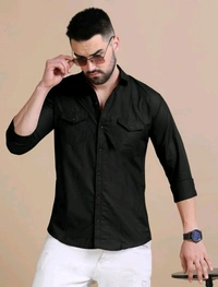Black Double Pocket Shirt Regular Use For Men *✨ DAILY WEAR FORMAL COLLECTION 🌟* - L