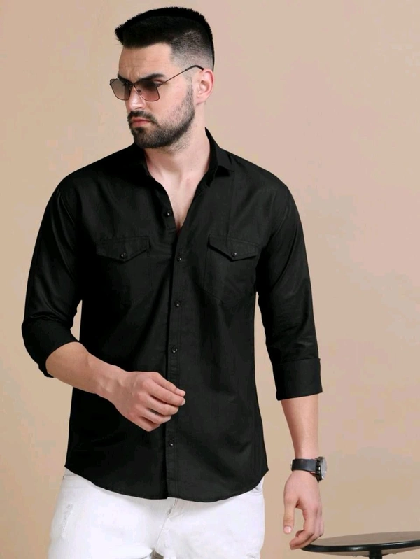 Black Double Pocket Shirt Regular Use For Men *✨ DAILY WEAR FORMAL COLLECTION 🌟* - XL