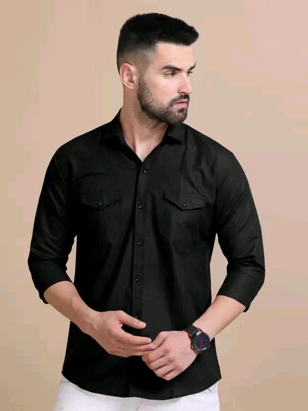Black Double Pocket Shirt Regular Use For Men *✨ DAILY WEAR FORMAL COLLECTION 🌟* - XL