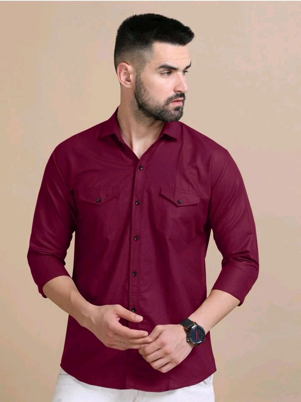Maroon Double Pocket Shirt Regular Use For Men *✨ DAILY WEAR FORMAL COLLECTION 🌟* - L