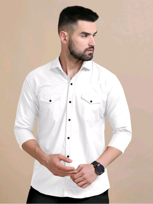 White Double Pocket Shirt Regular Use For Men *✨ DAILY WEAR FORMAL COLLECTION 🌟* - L