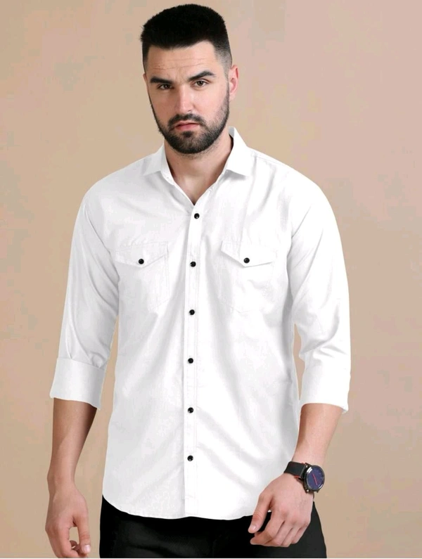 White Double Pocket Shirt Regular Use For Men *✨ DAILY WEAR FORMAL COLLECTION 🌟* - L