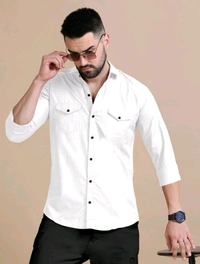 White Double Pocket Shirt Regular Use For Men *✨ DAILY WEAR FORMAL COLLECTION 🌟* - L