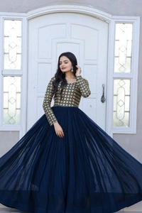 Party Gown Ka1034 Navy - Navy Blue, Free Upto 44
