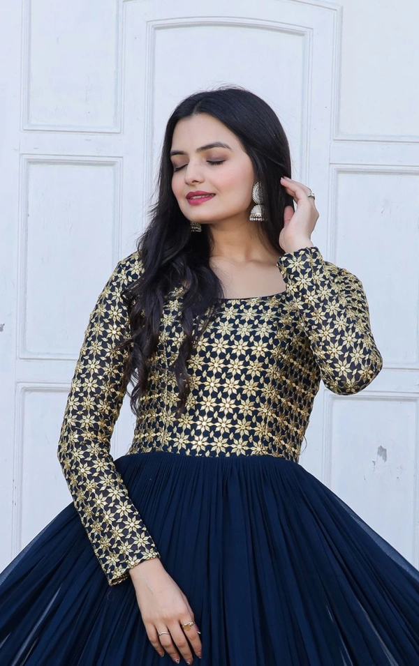 Party Gown Ka1034 Navy - Navy Blue, Free Upto 44