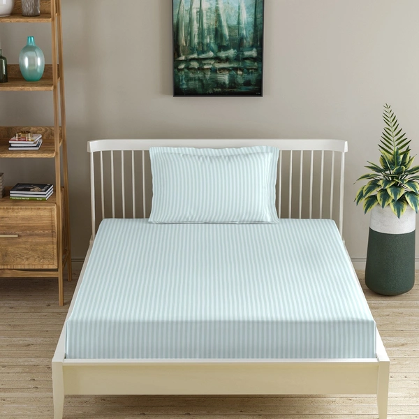MORADO Premium Glace Cotton Stripe Single Flat Bedsheet With 1Pillow Cover for Home/Hotels/Guest House (60x90 Inches) - LightGrey