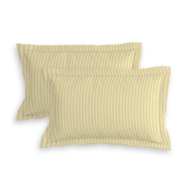MORADO Premium Glace Cotton Stripe Double Fitted Bedsheet With 2 Pillow Covers for Home/Hotels/Guest House (72x78x8) Inches-Beige
