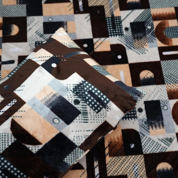 Morado Single Bed Flannel Fabric Quilt/Duvet/Rajai/Blanket Cover for Winters | Warm & Soft | 190 GSM | 60x90 Inches (BlueGreyCross) - Brown Beige Blocks, Single Duvet Cover