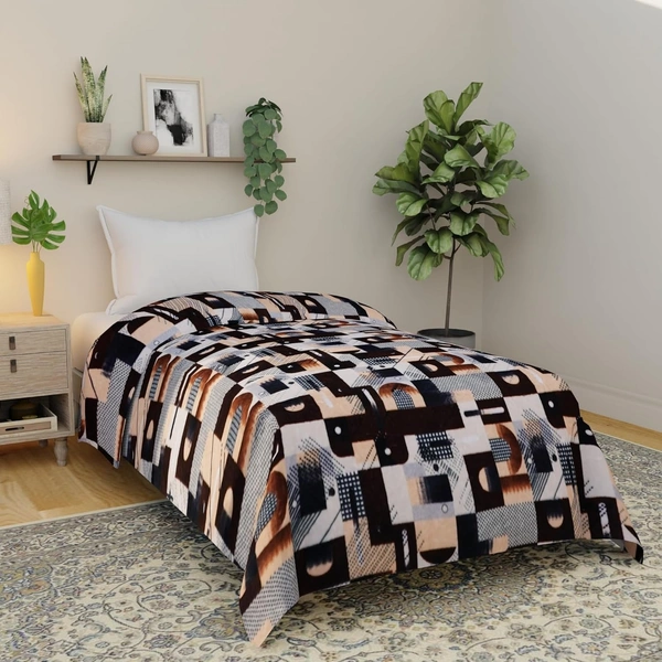 Morado Single Bed Flannel Fabric Quilt/Duvet/Rajai/Blanket Cover for Winters | Warm & Soft | 190 GSM | 60x90 Inches (BlueGreyCross) - Brown Beige Blocks, Single Duvet Cover