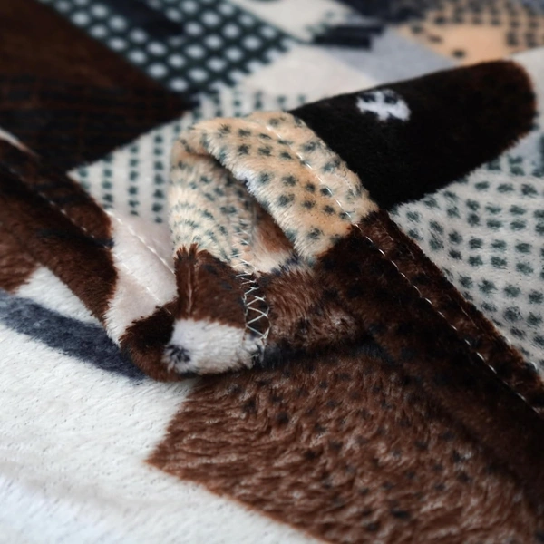 Morado Single Bed Flannel Fabric Quilt/Duvet/Rajai/Blanket Cover for Winters | Warm & Soft | 190 GSM | 60x90 Inches (BlueGreyCross) - Brown Beige Blocks, Single Duvet Cover