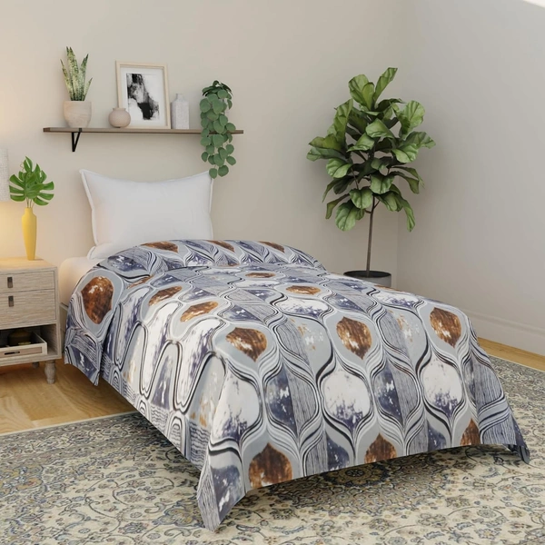 Morado Single Bed Flannel Fabric Quilt/Duvet/Rajai/Blanket Cover for Winters | Warm & Soft | 190 GSM | 60x90 Inches (GreySandClock) - Gray Beige Blocks