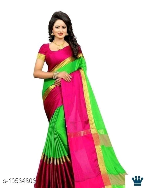 Aagam Silk Saree - green with pink , free size