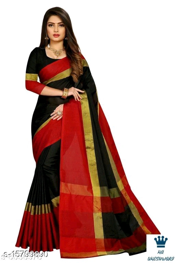 Aagam Silk Saree - black with red, free size